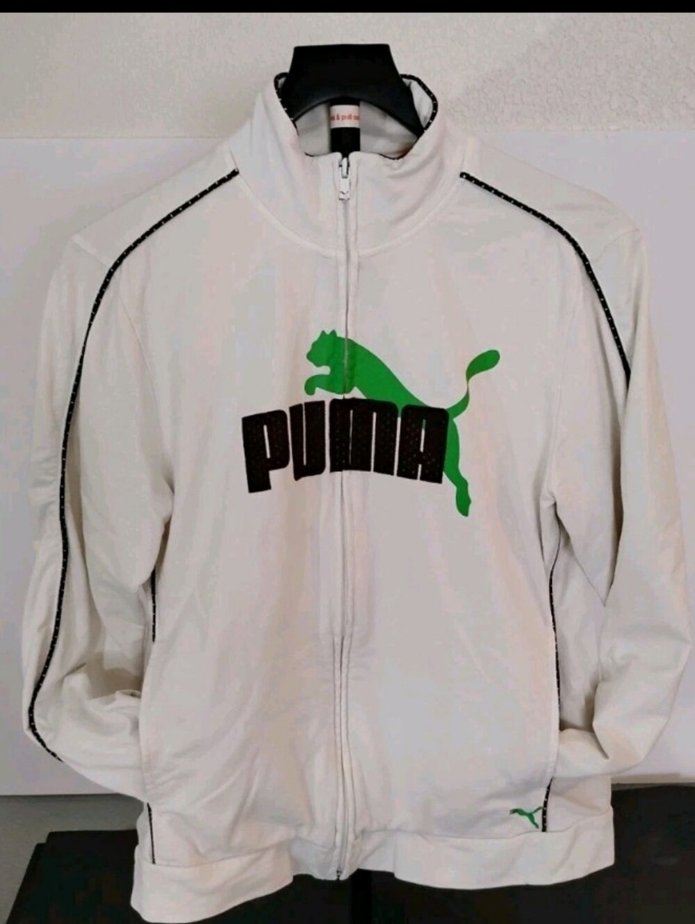 Puma White Zip-Up Bomber Jacket with Green Logo